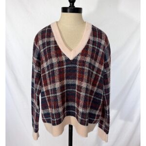 Banana Republic Womens S Plaid V-Neck Sweater Wool Mohair Oversized Cropped Boxy